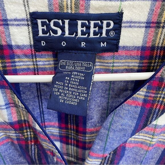 VINTAGE ESLEEP DORM FLANNEL SLEEP SHIRT IN PURPLE PLAID - Picture 6 of 6